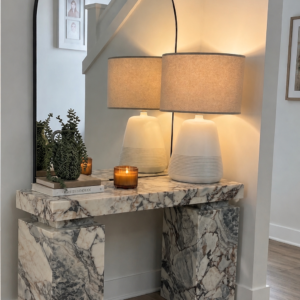 calacatta nero marble console table